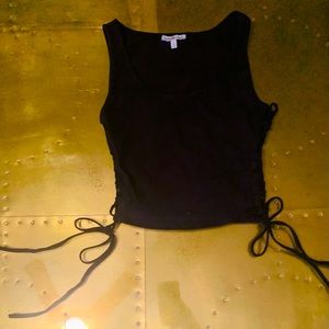 Black Sleeveless Side Tie Crop.